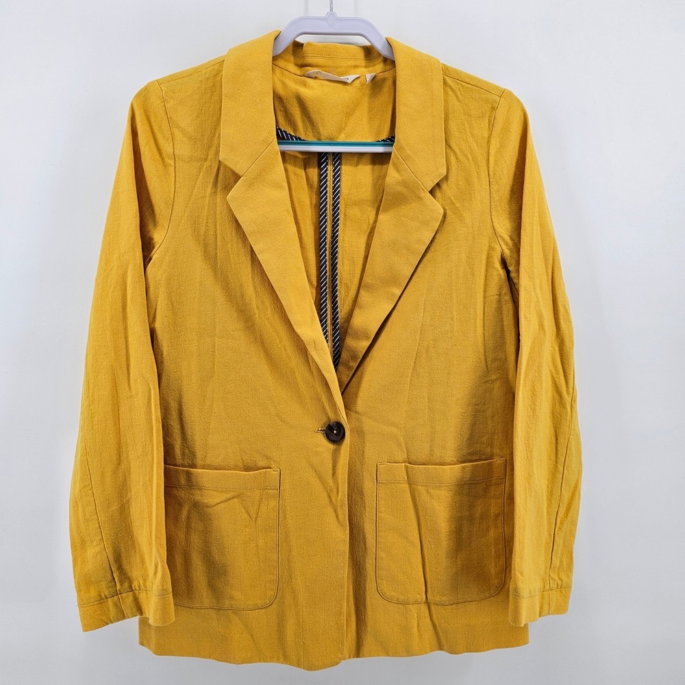 Soft Surroundings Blair Blazer XS Yellow Cotton Single Button Patch Pocket 2CE66